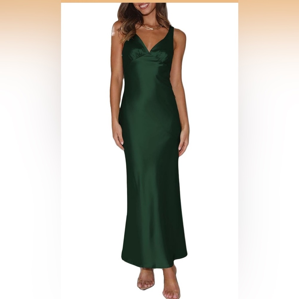 Womens Elegant Satin V Neck Backless Sleeveless Maxi Dress Silk Tie Low Back SM